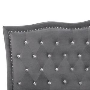 Letto matrimoniale 140 x 200 cm tessuto grigio scuro struttura imbottita finiture per la testa dei chiodi bottoni cristallo poggiatesta