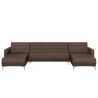 Divano letto angolare in tessuto capitonné marrone moderno a forma di U modulare a 5 posti con chaise longue