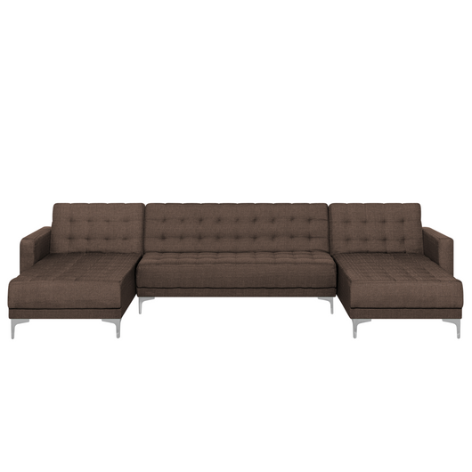 Divano letto angolare in tessuto capitonné marrone moderno a forma di U modulare a 5 posti con chaise longue