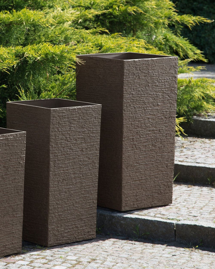 Vaso per piante alto in pietra marrone 40 x 40 x 81 cm Fioriera per interni ed esterni