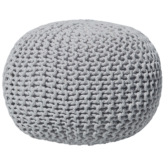 Pouf ottomana grigio chiaro in cotone lavorato a maglia perline EPS riempimento rotondo piccolo poggiapiedi 50 x 35 cm
