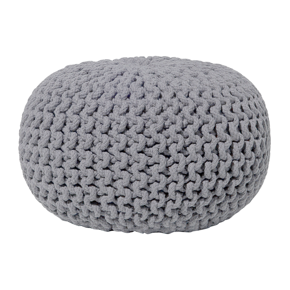 Pouf ottomana grigio scuro in cotone lavorato a maglia perline EPS riempimento rotondo piccolo poggiapiedi 40 x 25 cm