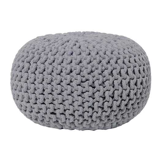 Pouf ottomana grigio scuro in cotone lavorato a maglia perline EPS riempimento rotondo piccolo poggiapiedi 40 x 25 cm