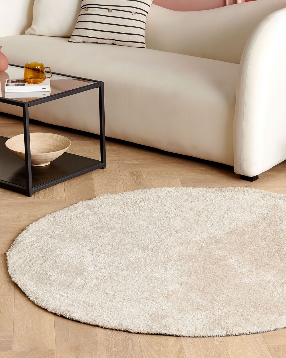 Tappeto Shaggy Beige 140 cm Moderno Tappeto Rotondo Trapuntato a Pelo Lungo