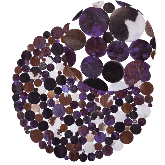 Tappeto Rotondo Multicolore Pelle Viola ø 140 cm Patchwork Lavorato a Mano