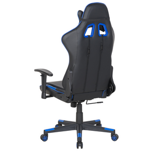 Sedia da gaming in ecopelle nera con braccioli reclinabili blu regolabili in altezza Supporto lombare Cuscino per poggiatesta Sedia da ufficio