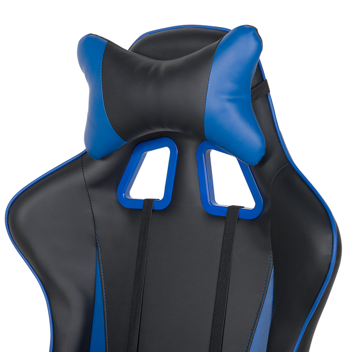 Sedia da gaming in ecopelle nera con braccioli reclinabili blu regolabili in altezza Supporto lombare Cuscino per poggiatesta Sedia da ufficio