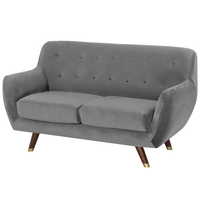 Divano in velluto grigio a 2 posti con schienale capitonnè imbottito con gambe in legno