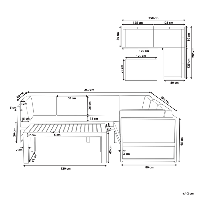 Set Conversazione Cornice Alluminio Grigio Chiaro Modulare Forma L da esterno