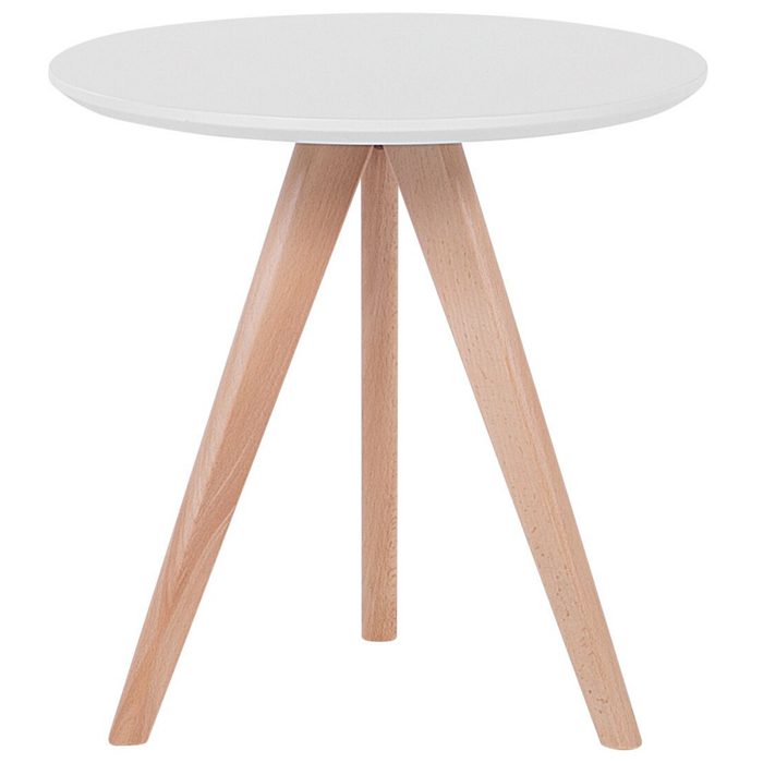 Nido di 3 tavoli con base per treppiede in legno chiaro con piano bianco in stile scandinavo