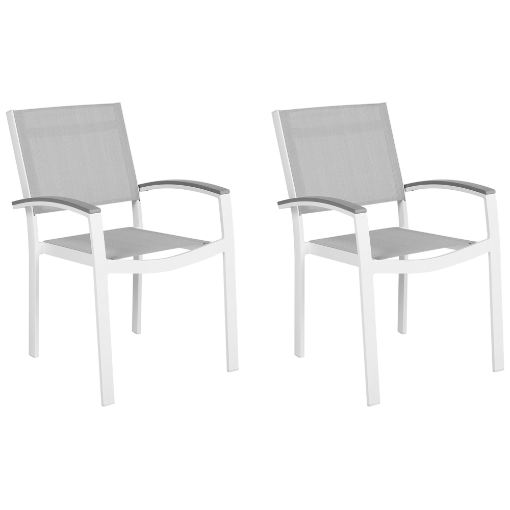 Set di 2 sedie da giardino con struttura in alluminio grigio e bianco resistente agli agenti atmosferici