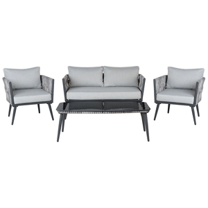 Set Conversazione Giardino Nero Rattan Sintetico Grigio Cuscini Da Esterno 4 Posti Con Tavolino