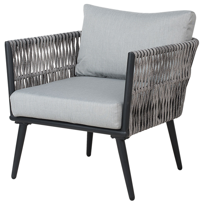Set Conversazione Giardino Nero Rattan Sintetico Grigio Cuscini Da Esterno 4 Posti Con Tavolino