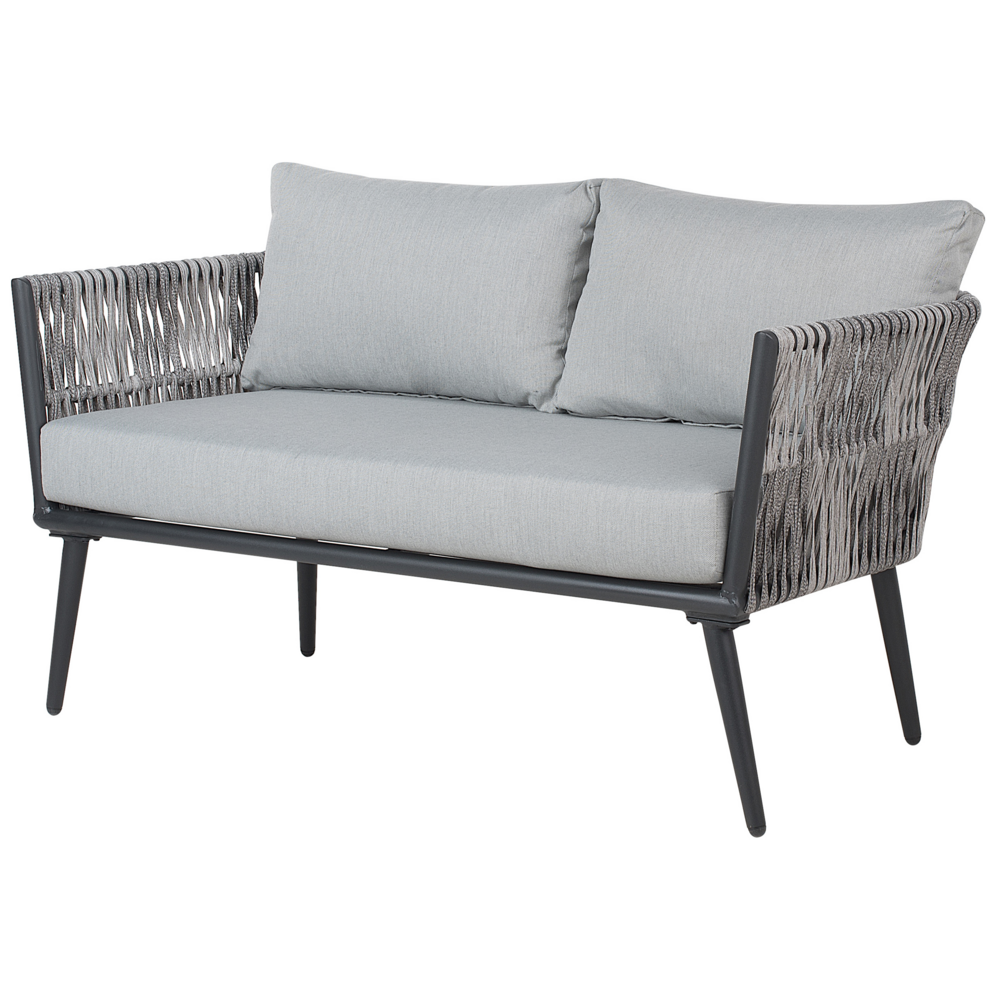 Set Conversazione Giardino Nero Rattan Sintetico Grigio Cuscini Da Esterno 4 Posti Con Tavolino