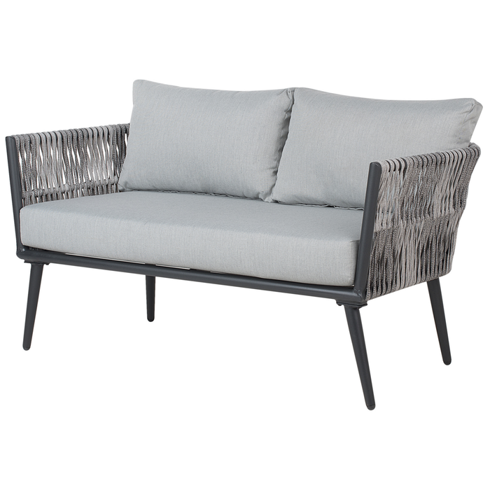 Set Conversazione Giardino Nero Rattan Sintetico Grigio Cuscini Da Esterno 4 Posti Con Tavolino