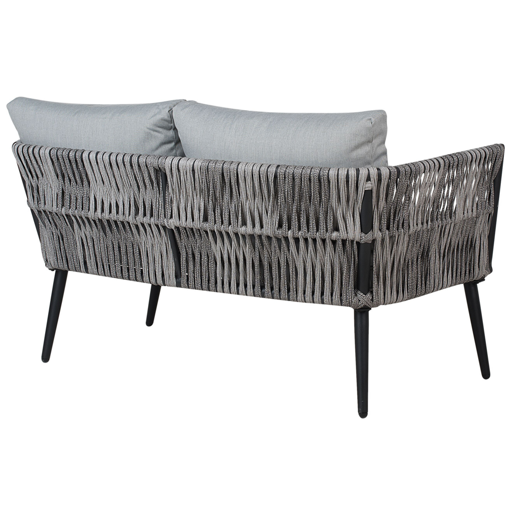 Set Conversazione Giardino Nero Rattan Sintetico Grigio Cuscini Da Esterno 4 Posti Con Tavolino
