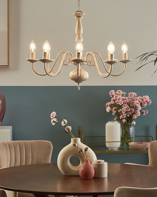 Lampada a Sospensione in Ferro Bianco e dorato 8 Luci Glam Vintage