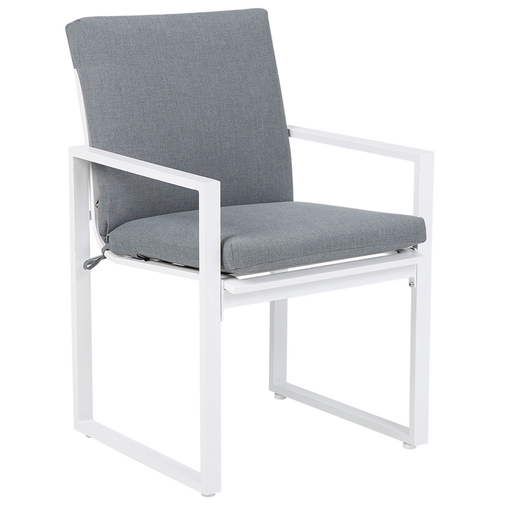 Set di 4 sedie da giardino Sedia da pranzo per esterni con struttura in alluminio bianco con cuscino grigio