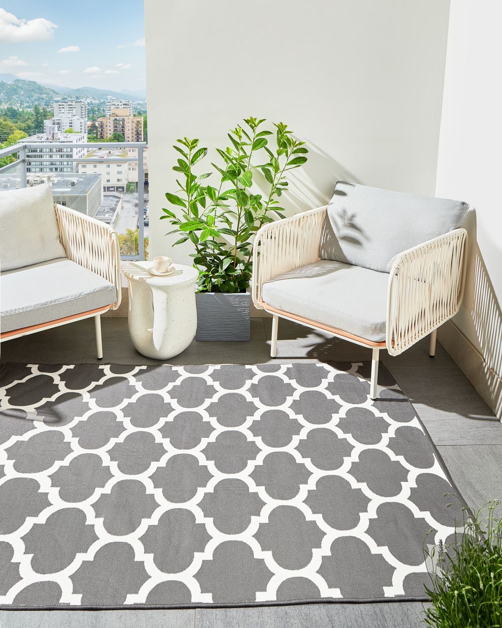 Tappeto tappetino Tessuto Grigio 140 x 200 cm Reversibile Esterno Interno Marocchino