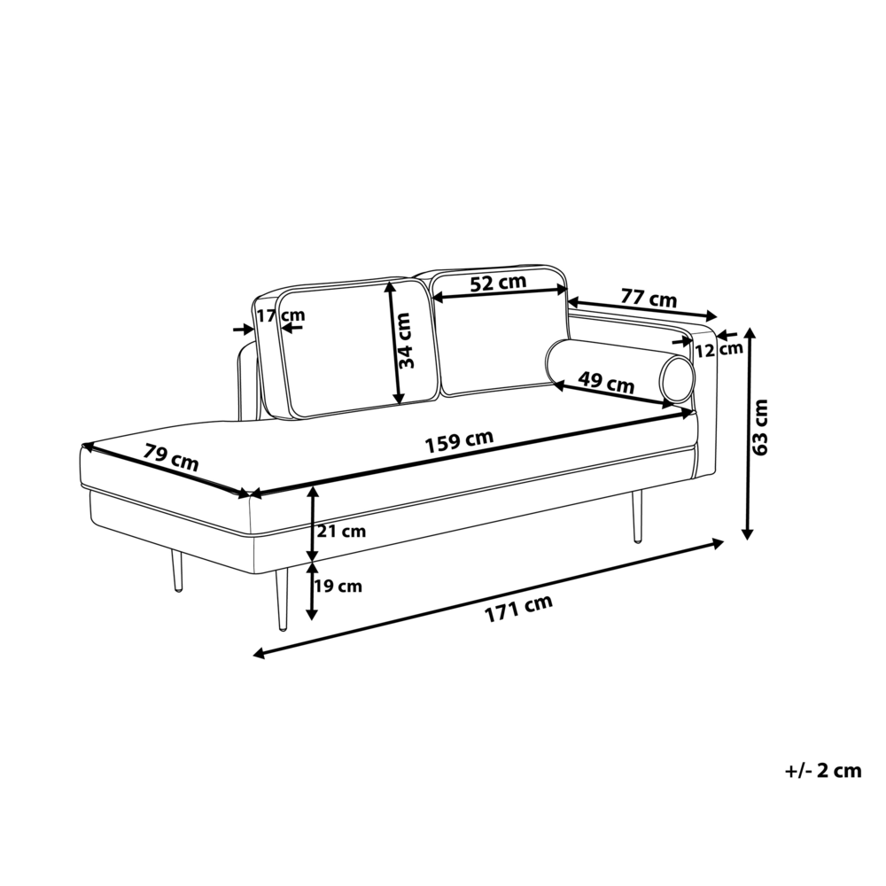 Chaise longue Taupe Velluto Imbottito versione destra Orientamento Gambe In Metallo Rafforzamento Cuscino Design Moderno