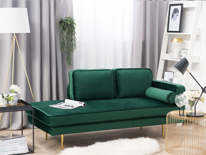 Chaise longue Velluto Verde Smeraldo Imbottito Orientamento versione destra Gambe In Metallo Cuscino  Design Moderno