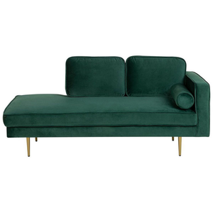 Chaise longue Velluto Verde Smeraldo Imbottito Orientamento versione destra Gambe In Metallo Cuscino  Design Moderno