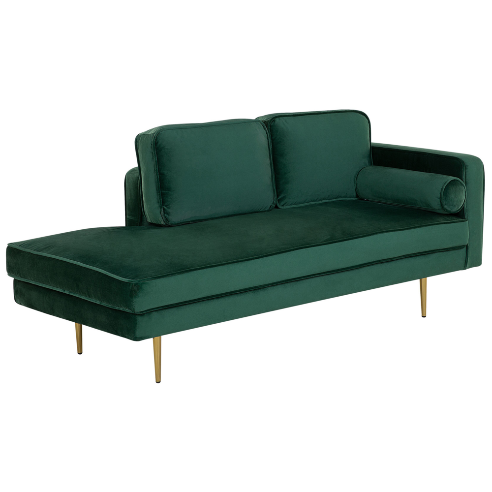 Chaise longue Velluto Verde Smeraldo Imbottito Orientamento versione destra Gambe In Metallo Cuscino  Design Moderno