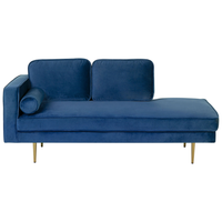 Chaise longue Blu Navy Velluto Imbottito versione sinistra Orientamento Gambe In Metallo Rafforzamento Cuscino Design Moderno