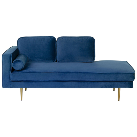 Chaise longue Blu Navy Velluto Imbottito versione sinistra Orientamento Gambe In Metallo Rafforzamento Cuscino Design Moderno