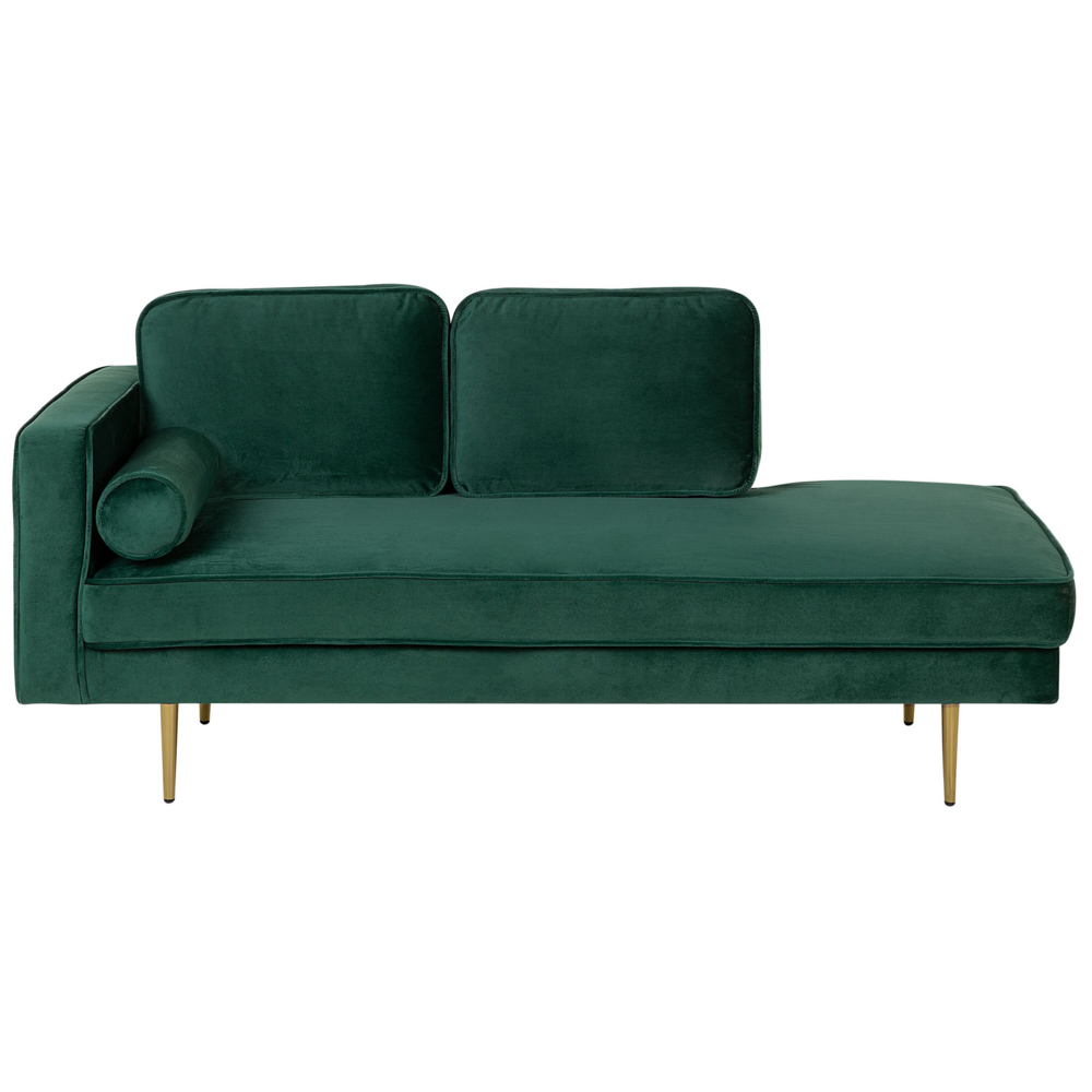 Chaise longue Velluto Verde Smeraldo Imbottito Orientamento versione sinistra Gambe In Metallo Cuscino  Design Moderno
