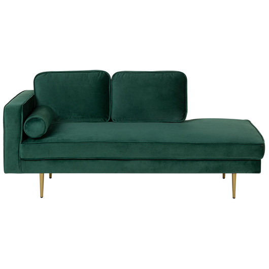 Chaise longue Velluto Verde Smeraldo Imbottito Orientamento versione sinistra Gambe In Metallo Cuscino  Design Moderno