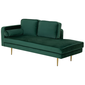 Chaise longue Velluto Verde Smeraldo Imbottito Orientamento versione sinistra Gambe In Metallo Cuscino  Design Moderno