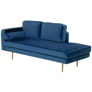 Chaise longue Blu Navy Velluto Imbottito versione sinistra Orientamento Gambe In Metallo Rafforzamento Cuscino Design Moderno