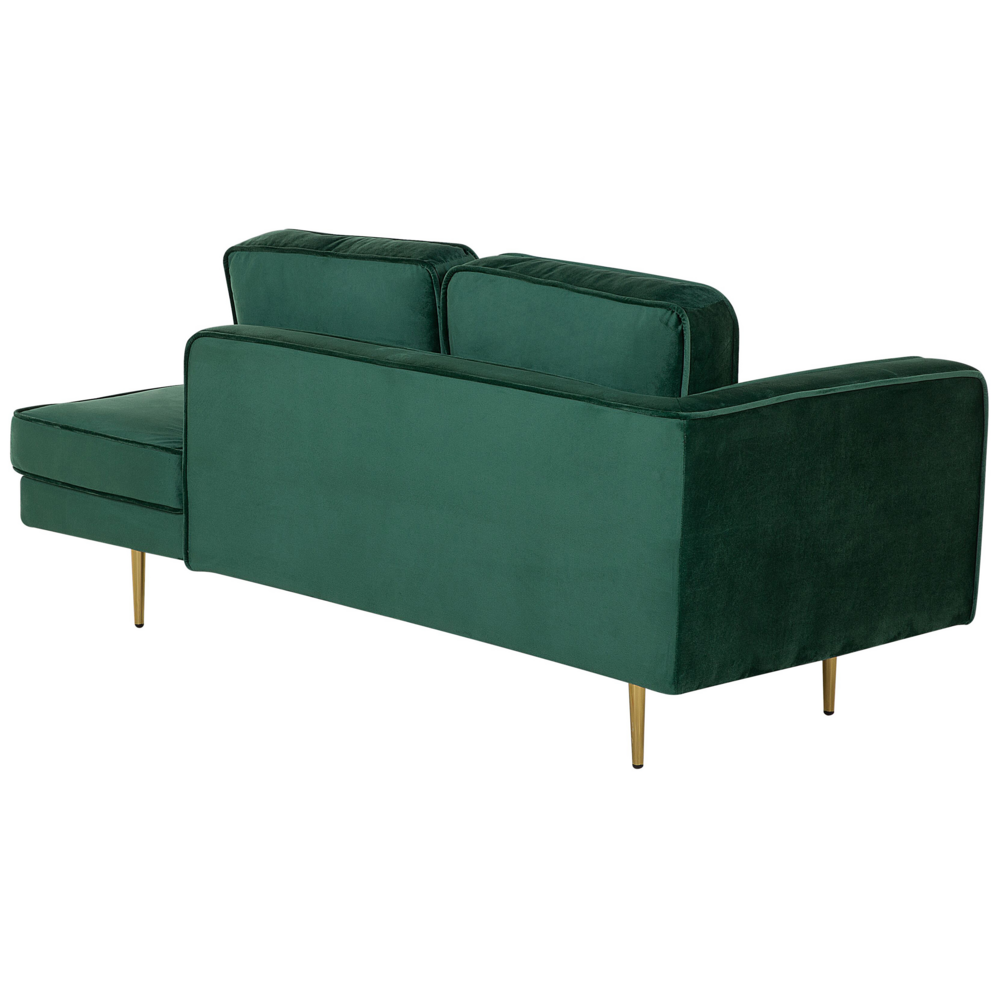 Chaise longue Velluto Verde Smeraldo Imbottito Orientamento versione sinistra Gambe In Metallo Cuscino  Design Moderno