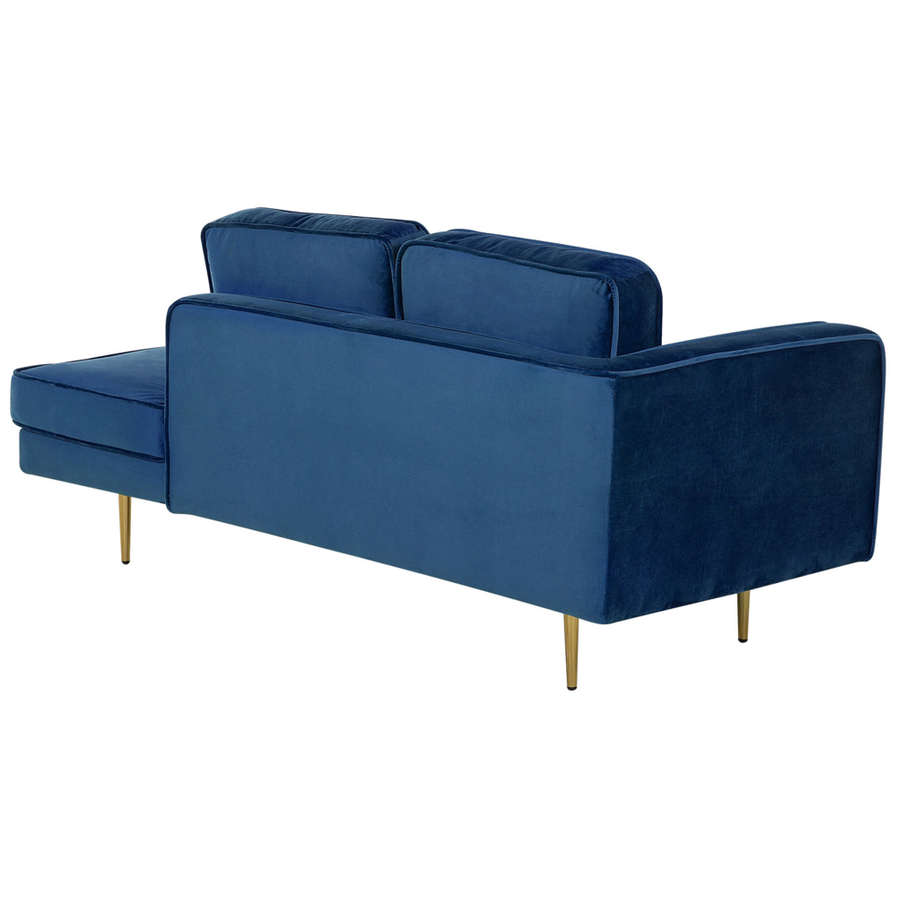 Chaise longue Blu Navy Velluto Imbottito versione sinistra Orientamento Gambe In Metallo Rafforzamento Cuscino Design Moderno
