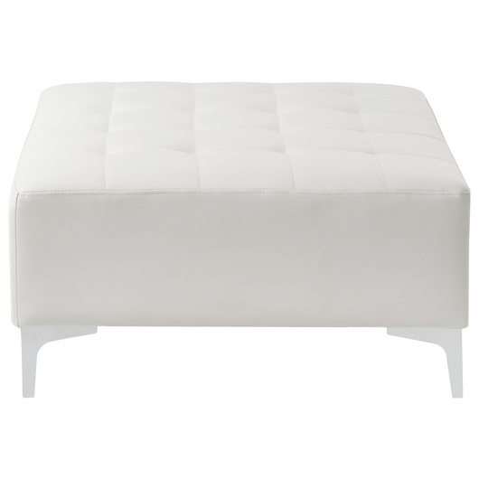 Pouf ottomana bianco in ecopelle trapuntato moderno soggiorno quadrato poggiapiedi gambe argento