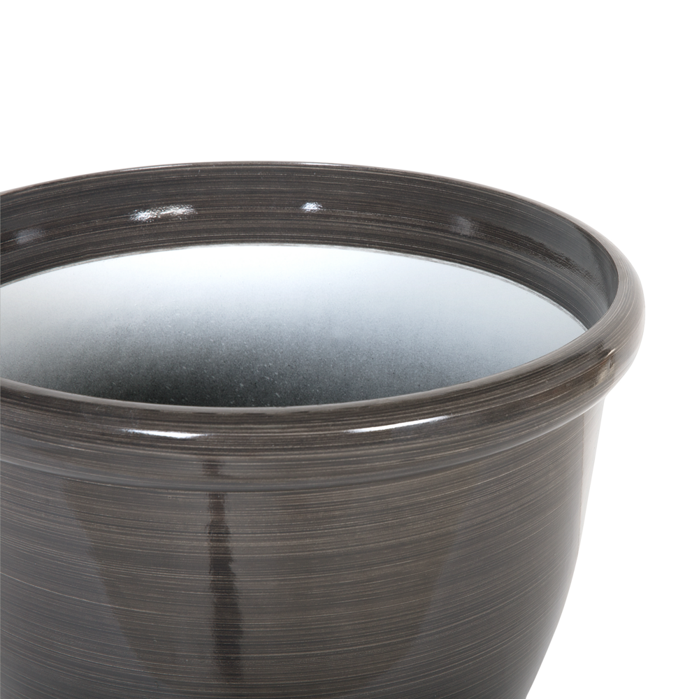 Vaso per piante fioriera in massello di pietra marrone misto poliresina lucida per esterni tonda ⌀ 44 cm per tutte le stagioni