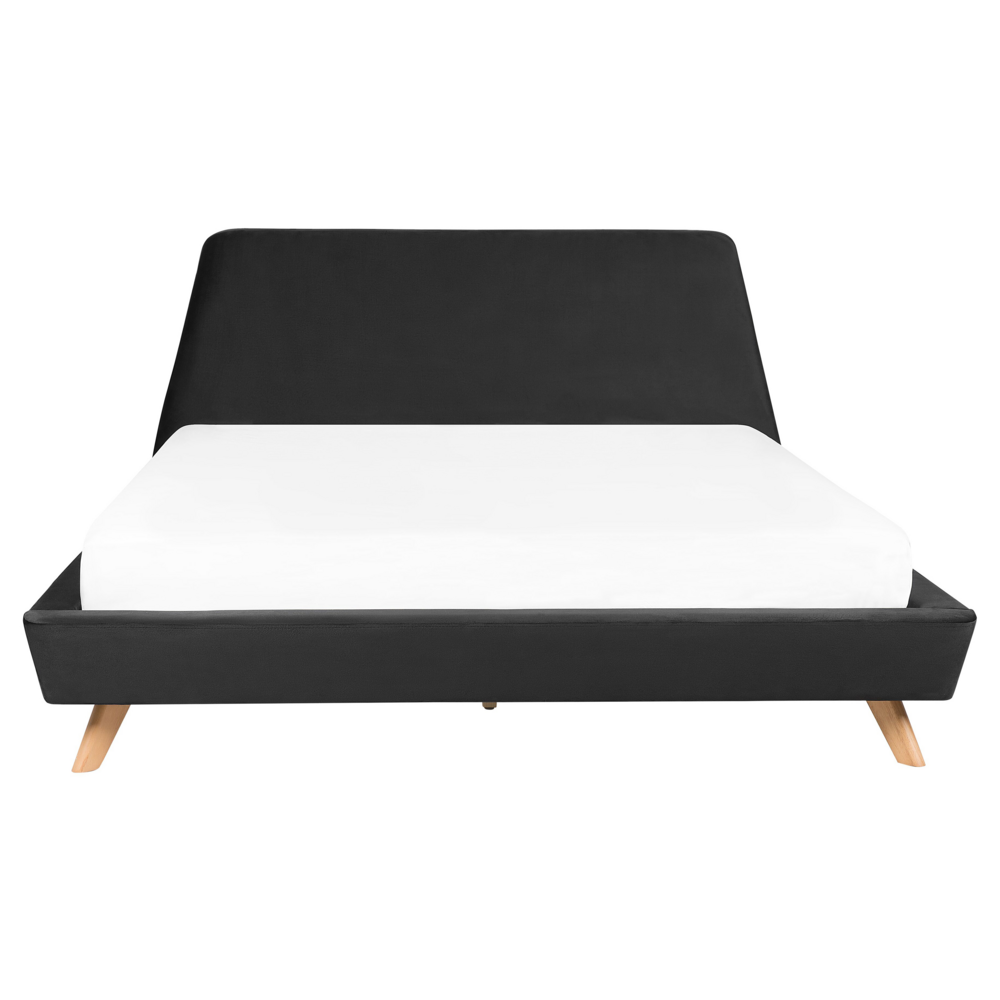 Struttura del letto in velluto Nero Gambe in legno chiaro 160 x 200 cm Retro