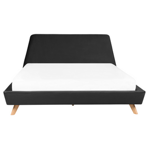 Struttura del letto in velluto Nero Gambe in legno chiaro 160 x 200 cm Retro