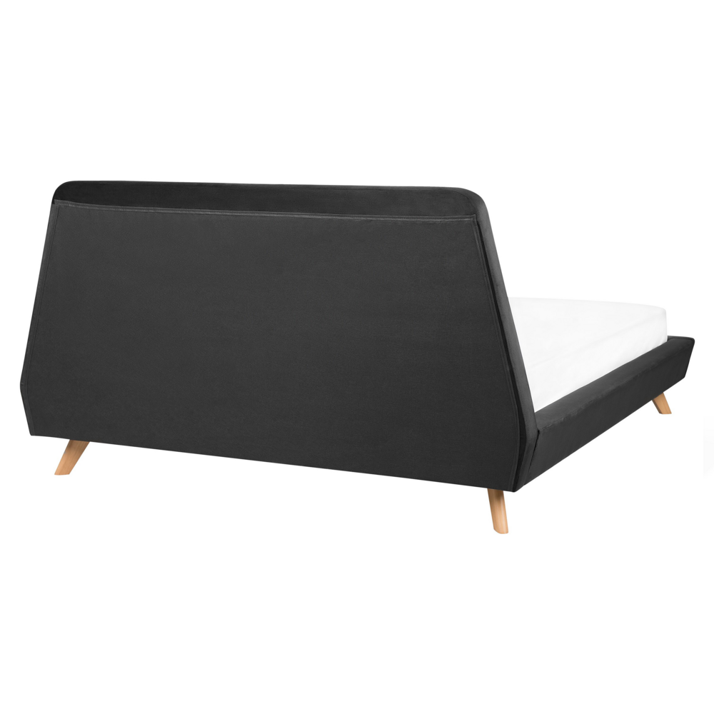 Struttura del letto in velluto Nero Gambe in legno chiaro 160 x 200 cm Retro