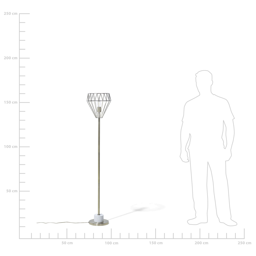 Lampada da Terra Ottone Metallo 160 cm Gabbia Geometrica Paralume Industriale Luce