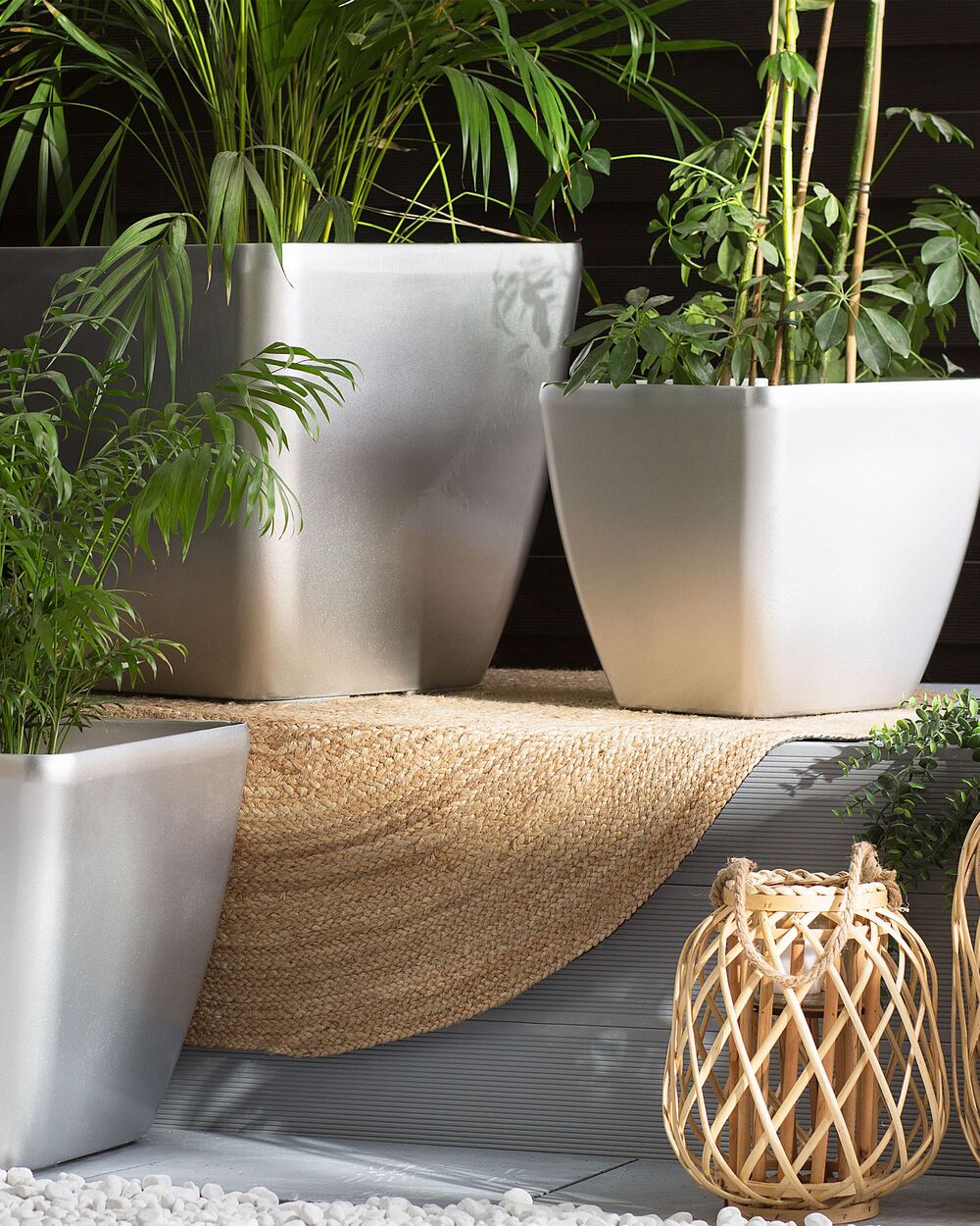 Vaso per piante in fibra d'argento argilla 34 x 35 x 35 cm per esterni interni per tutte le stagioni