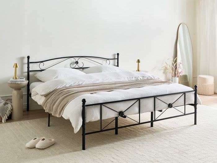 Letto 180 x 200 cm con struttura in metallo Nero Rete a doghe retrò