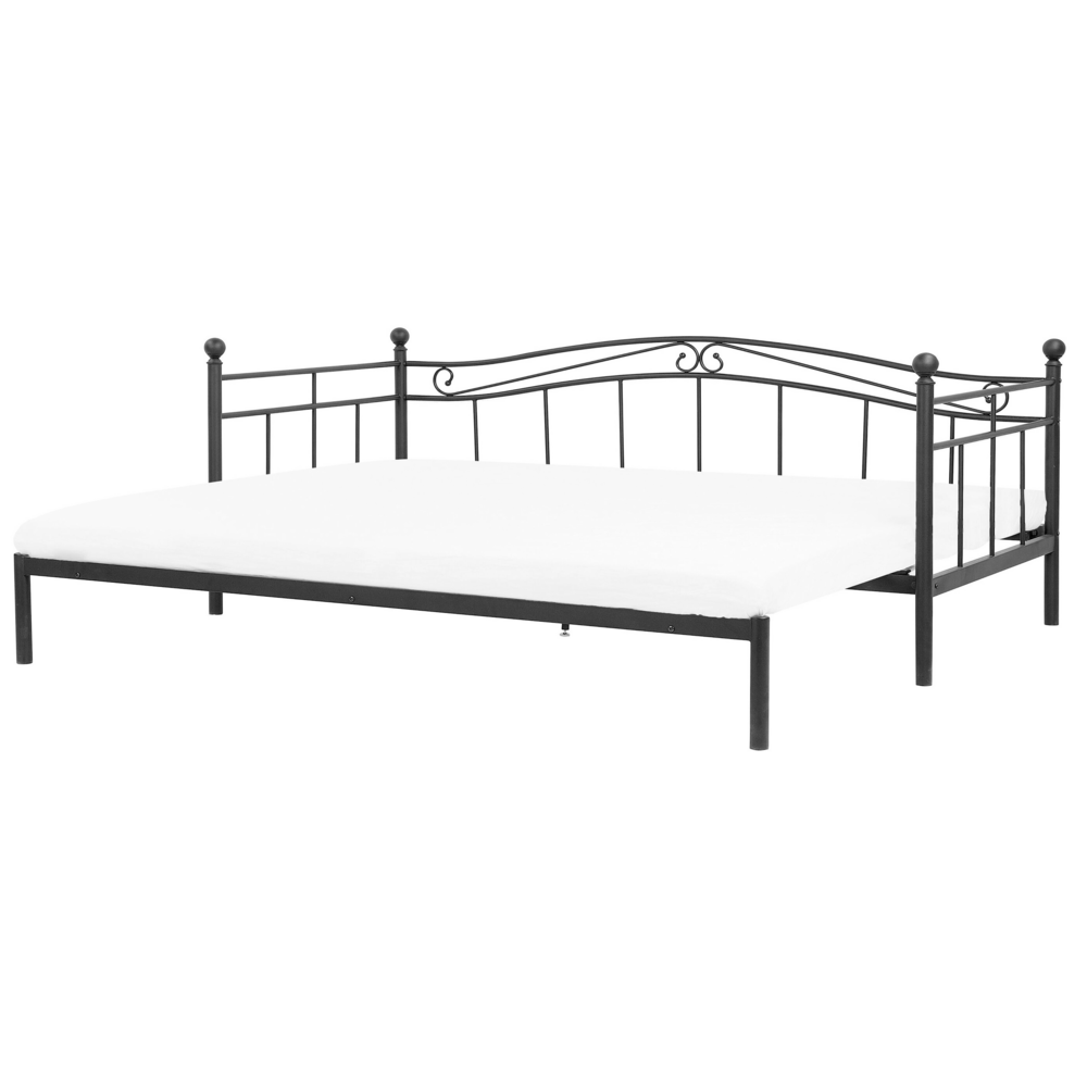 Dormeuse Letto estraibile Nero Singolo da 90 x 200 a 180 x 200 cm Base a doghe estraibile Convertibile