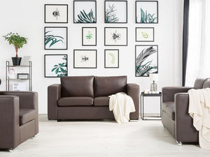 Divano a 3 posti rivestimento in pelle crosta marrone gambe cromate design retrò