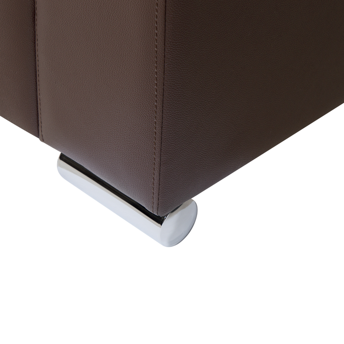 Divano a 3 posti rivestimento in pelle crosta marrone gambe cromate design retrò