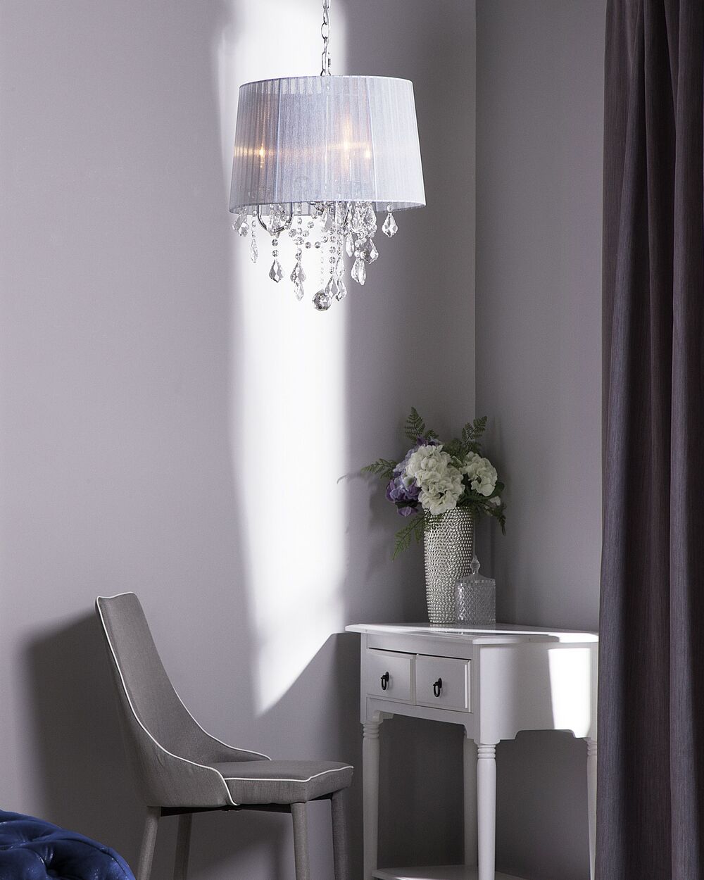 Lampada a Sospensione Lampadario in Cristallo Glam Bianco Grey Shade a 3 Luci