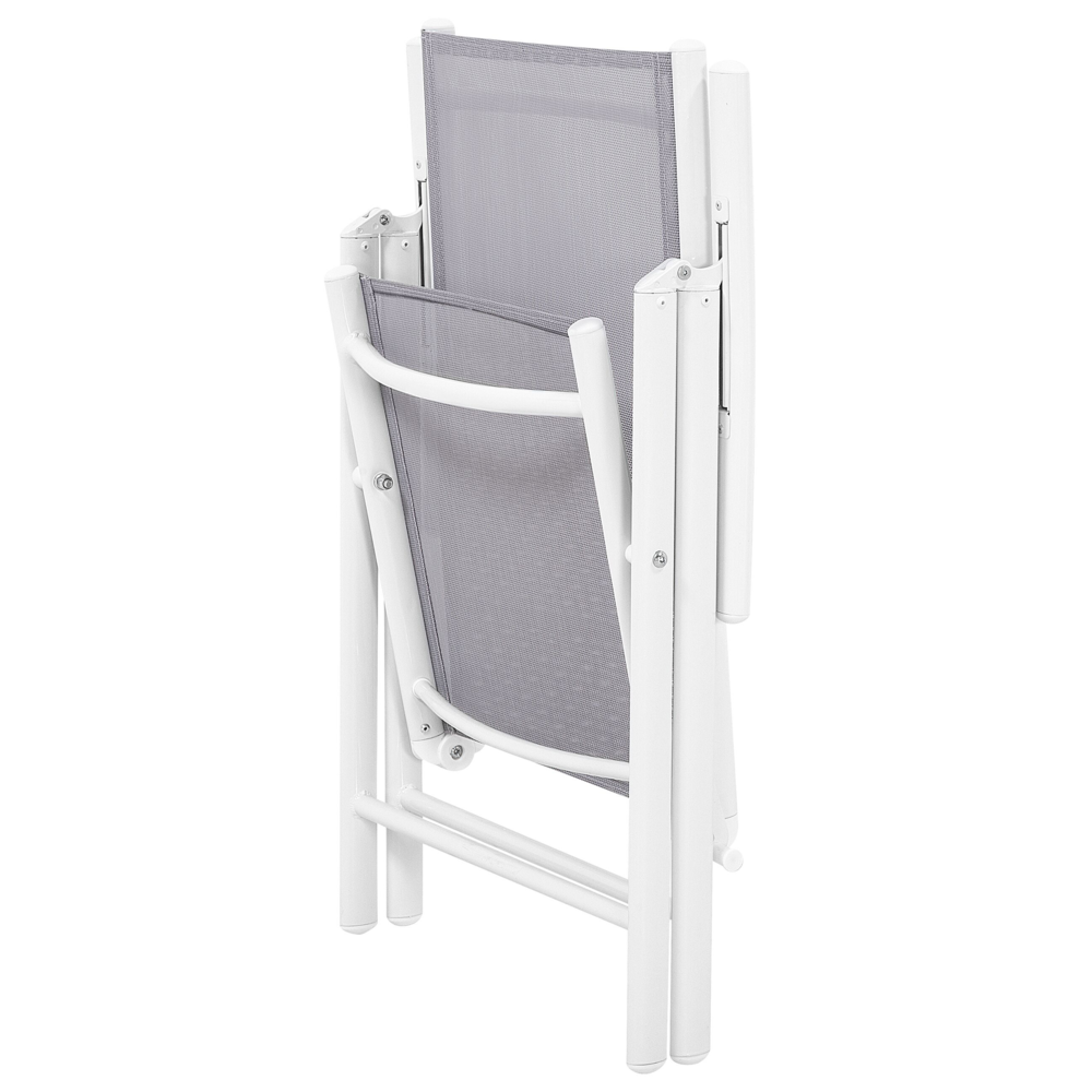 Set di 6 sedie da giardino in tessuto grigio struttura in alluminio bianco pieghevole reclinabile