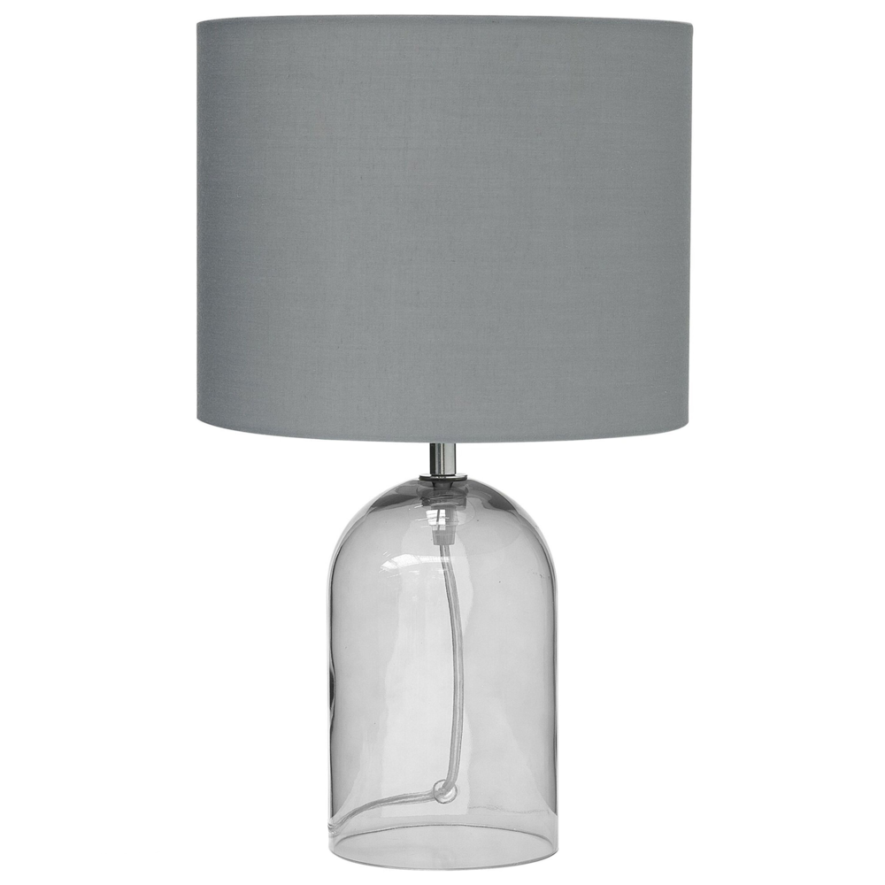 Lampada da Tavolo Trasparente e Grigio Base in Vetro Tamburo in Poliestere Paralume Design Moderno