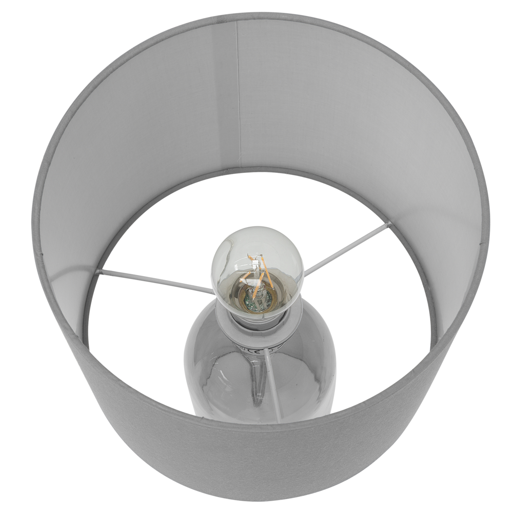 Lampada da Tavolo Trasparente e Grigio Base in Vetro Tamburo in Poliestere Paralume Design Moderno